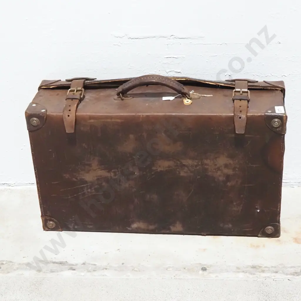 Antique Brown Leather Suitcase Image 1++