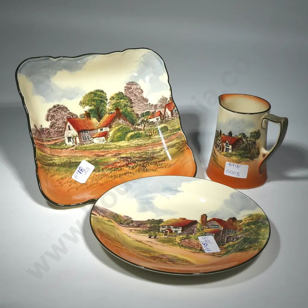 Three Pieces Of Royal Doulton Country Scene Porcelain Image 1++