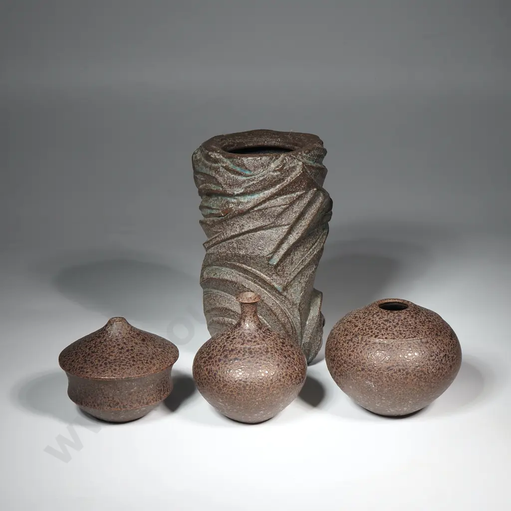 Heavily Textured Cylindrical Pottery Vase - Possibly Aina Apse Image 1++