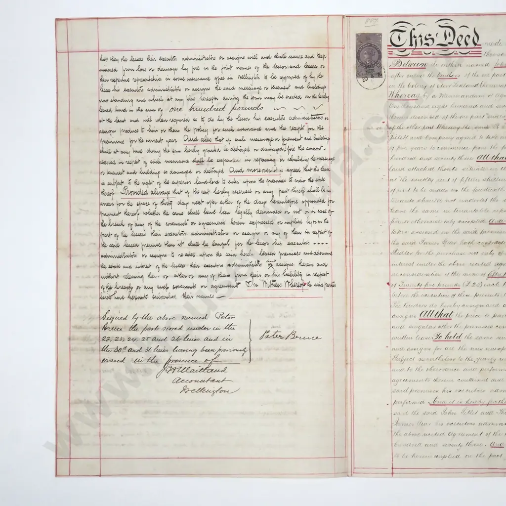 Deed - Wellington New Zealand - 1873 Image 1++