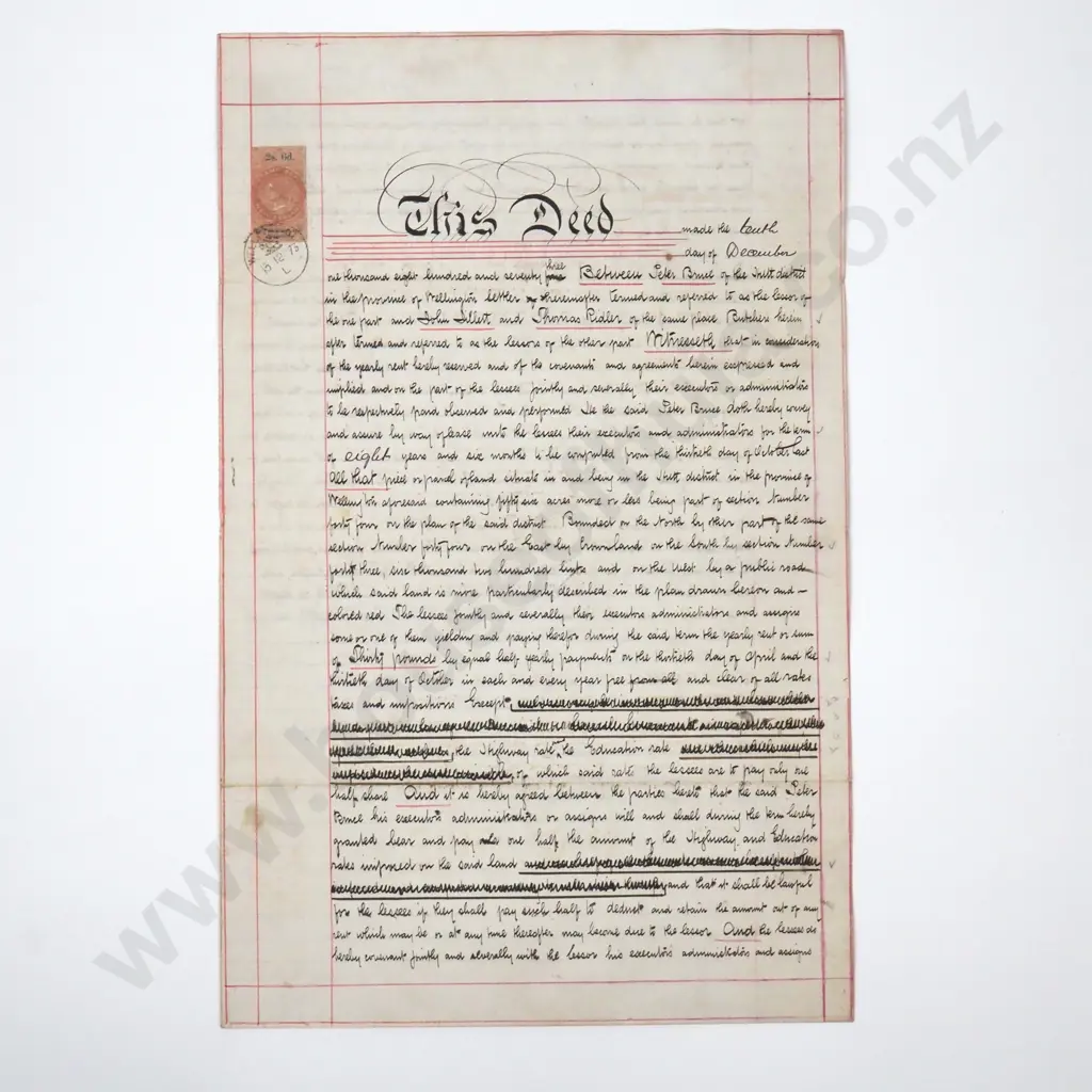 Deed - Wellington New Zealand - 1873 Image 1++