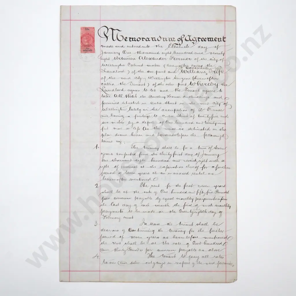 Memorandum of Agreement - Wellington New Zealand - 1878 Image 1++
