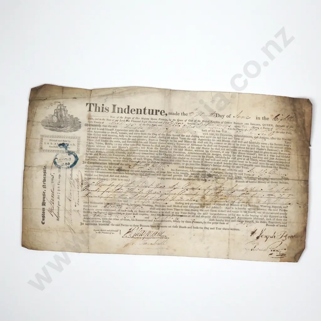Indenture Merchant Marine Apprentice - 1844 - Vellum Image 1++