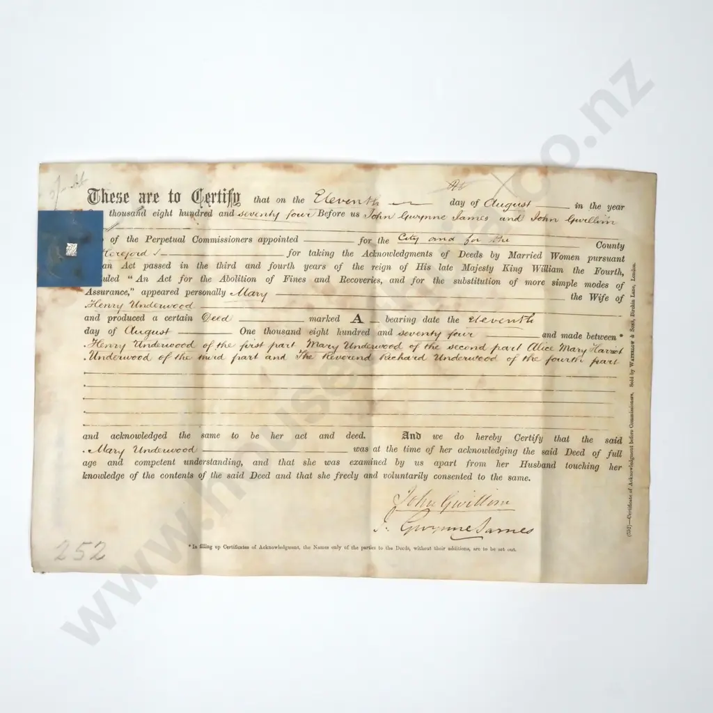 Surrender of Property - County of Hereford - 1874 Image 1++