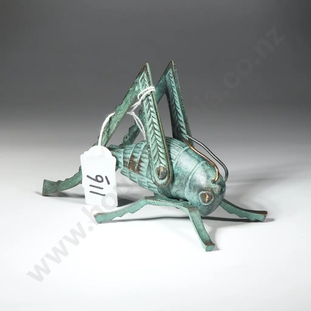 Collectible Brass Cricket w Green Patina Image 1++