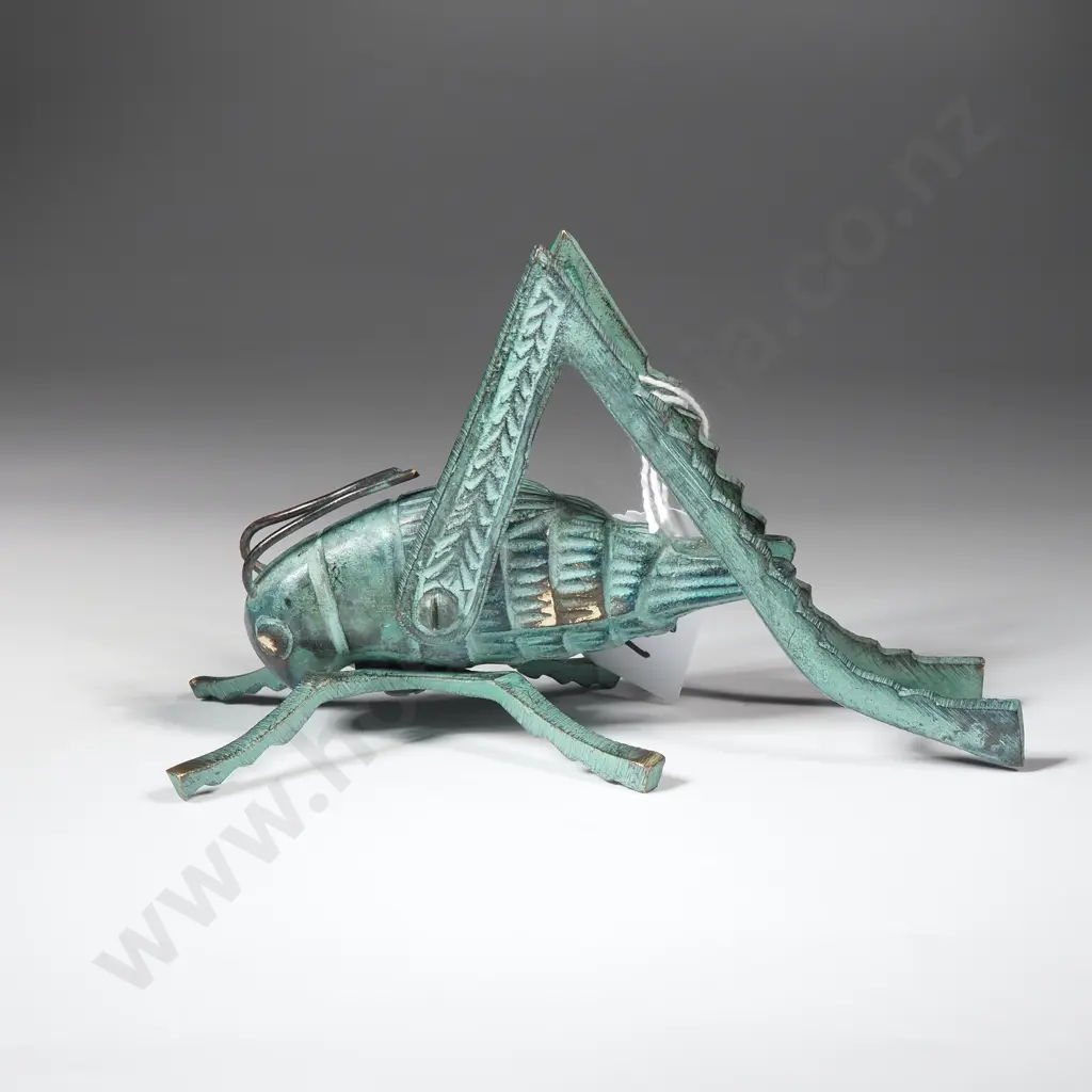Collectible Brass Cricket w Green Patina Image 1++