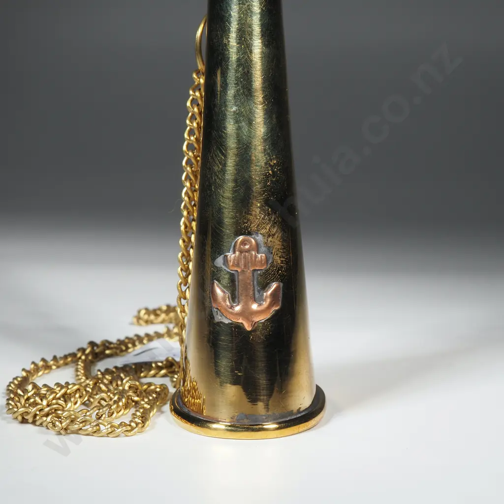 Fine Example of a Bigul Brass Horn w Chain & Anchor Emblem Image 1++
