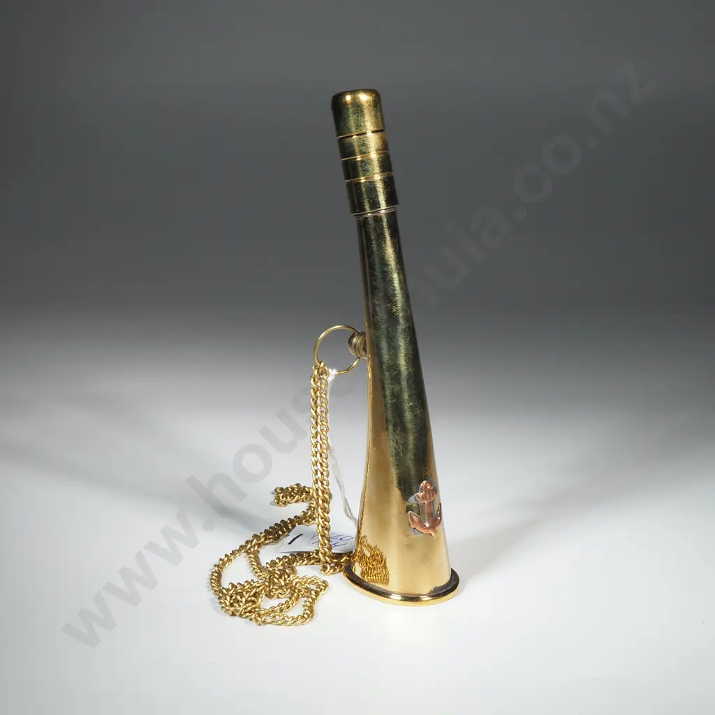 Fine Example of a Bigul Brass Horn w Chain & Anchor Emblem Image 1++