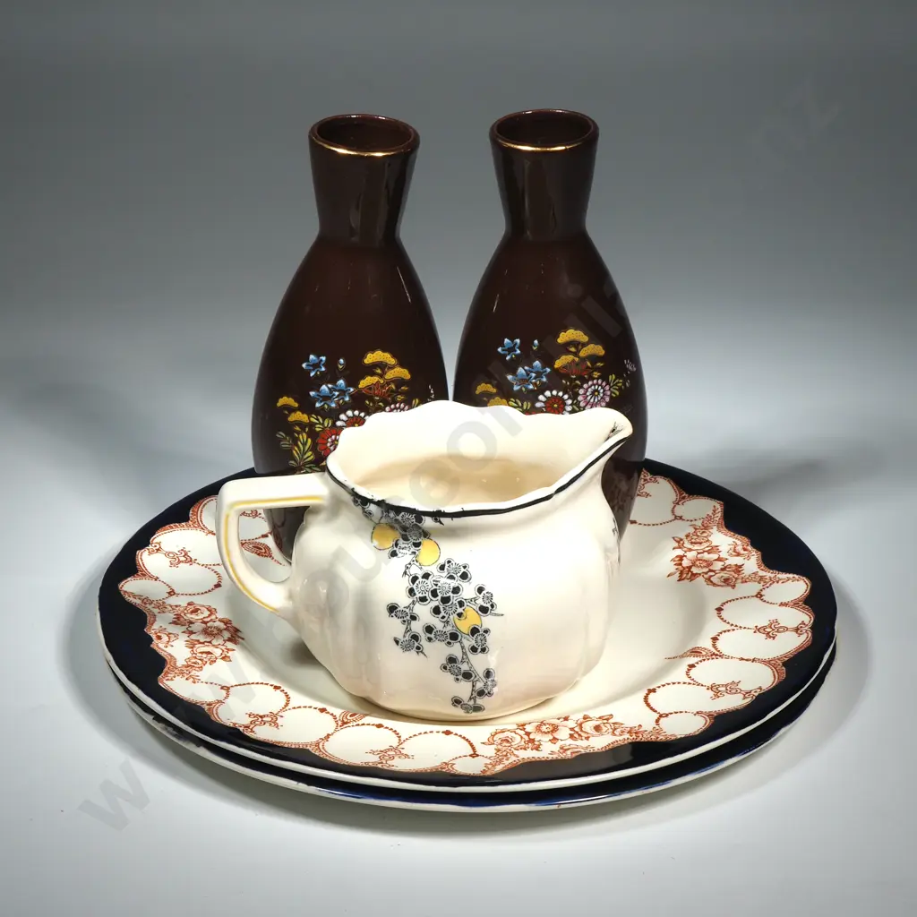 Royal Doulton Jug & Two Vases, & Two Myott & Sons Plates Image 1++