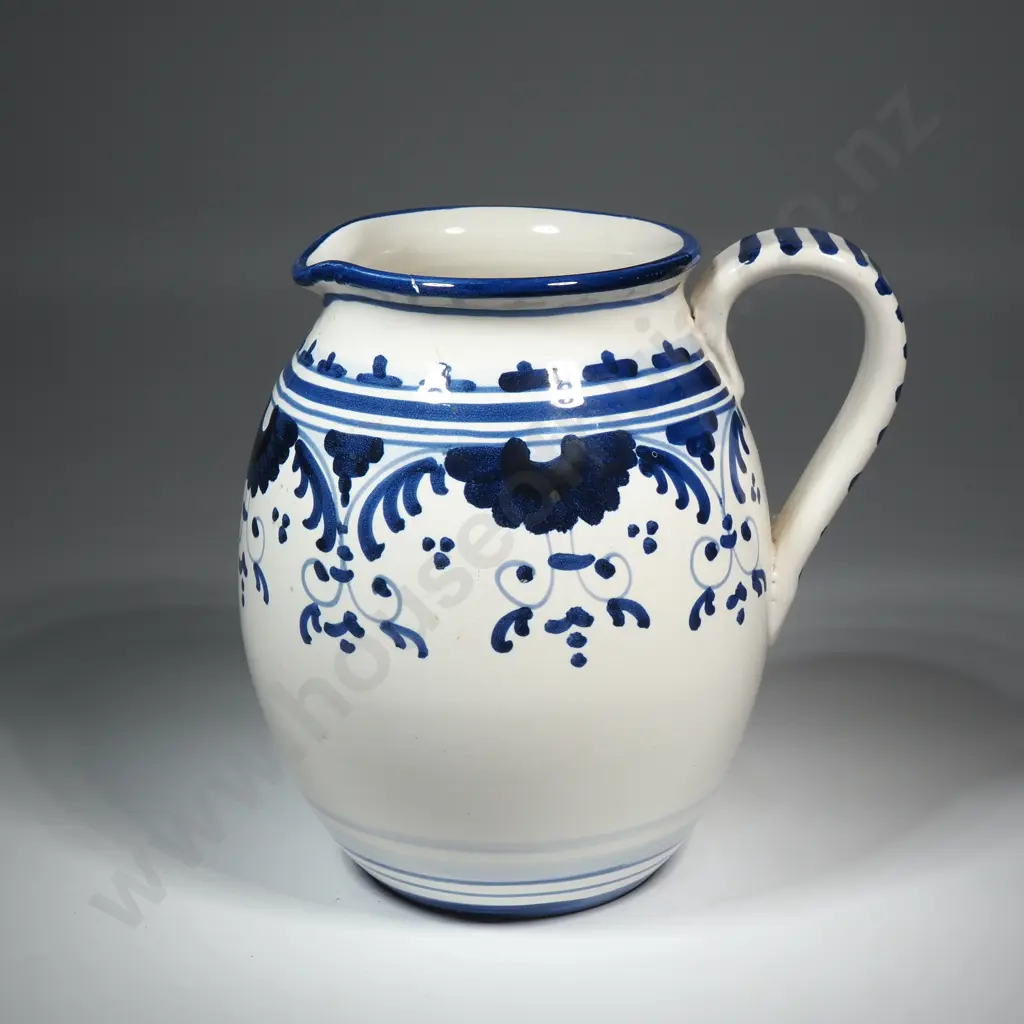 Blue & White Italian Pottery Pitcher  Image 1++
