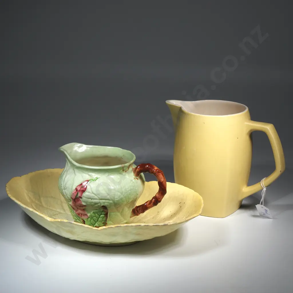 Large Crown Lynn Yellow Jug, Yellow Carlton Ware Bowl & Green Carlton Ware Jug, all A/F Image 1++