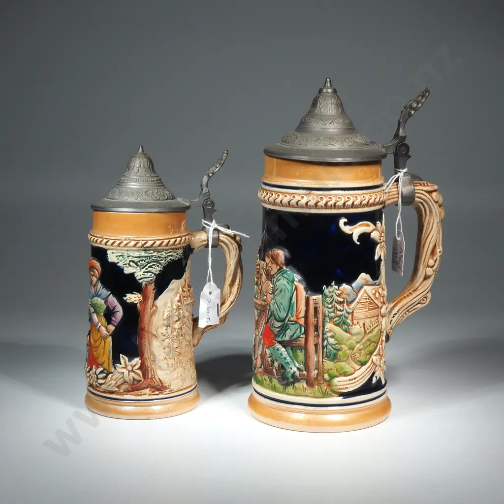 Vintage German Beer Steins w Hinged Lids Image 1++
