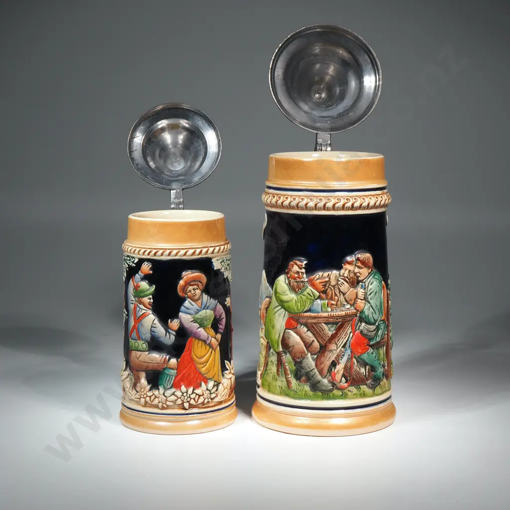 Vintage German Beer Steins w Hinged Lids Image 1++