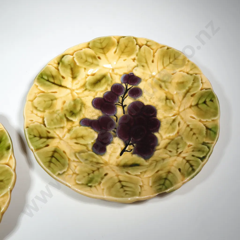 Two French Sarreguemines Embossed Plates w Fruit Motifs Image 1++