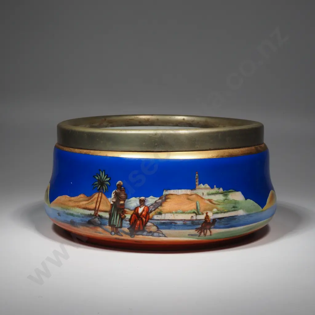 Hand Painted Salad Bowl w Silver Plated Rim & Oriental Motif Image 1++