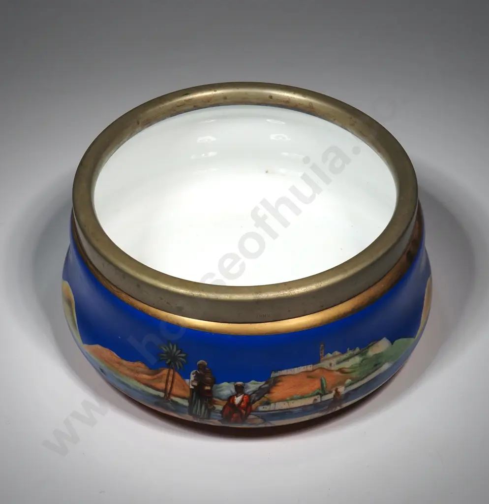 Hand Painted Salad Bowl w Silver Plated Rim & Oriental Motif Image 1++