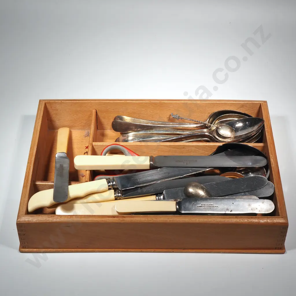 Assorted Lot of EPNS Cutlery in a Wooden Tray Image 1++