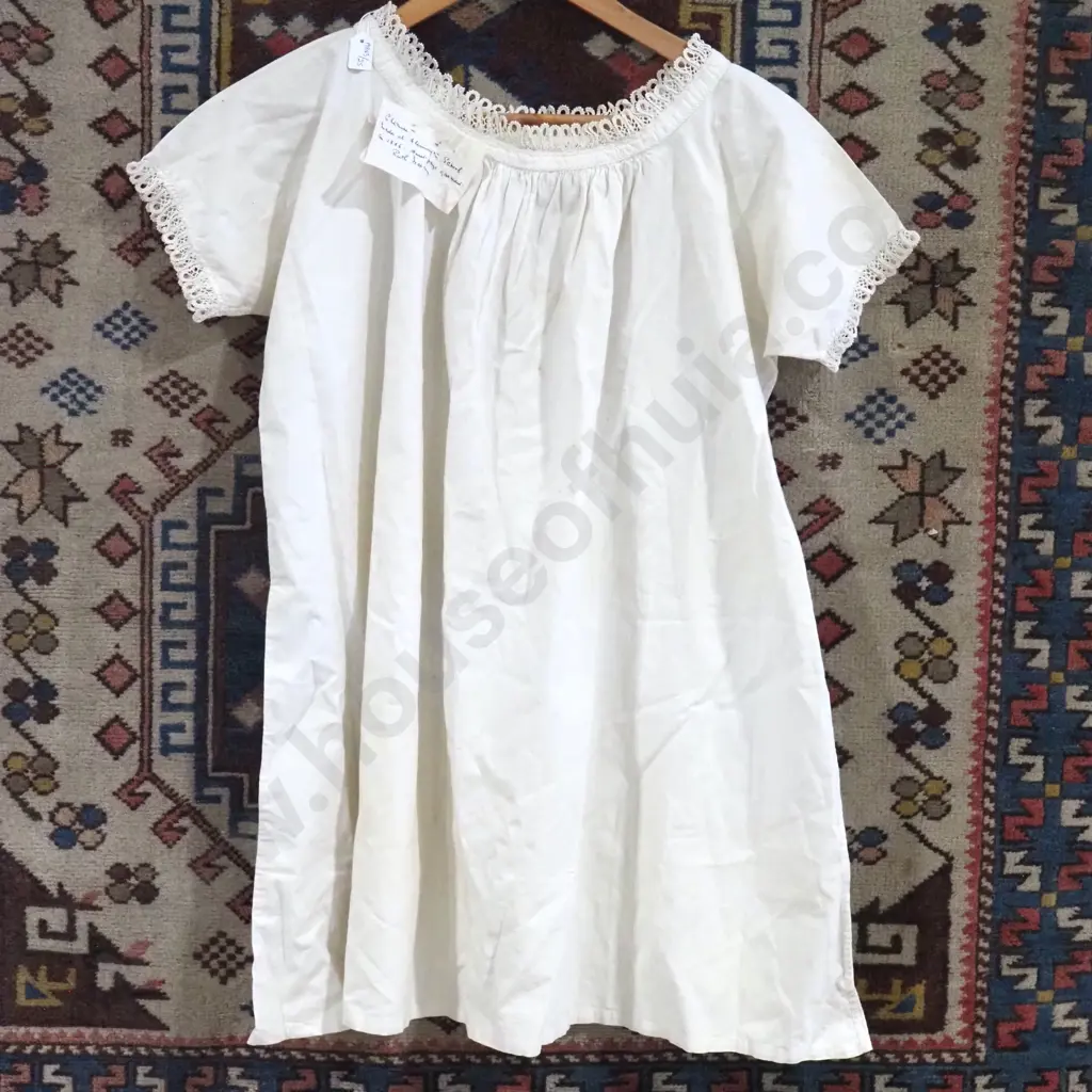 Antique (1886) White Cotton Chemise w Lace Trim Details Image 1++