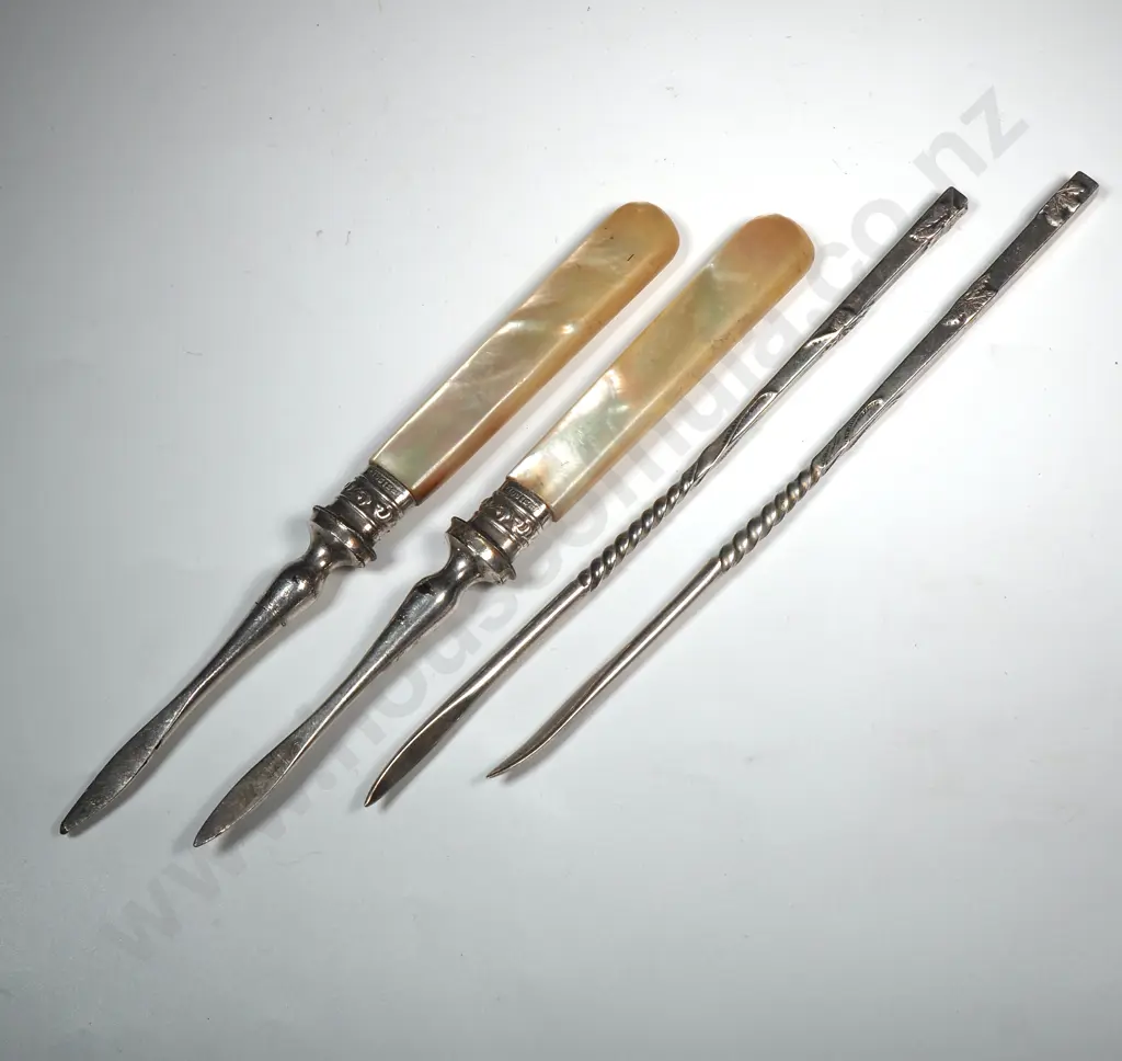 Two Sterling Silver Lobster Picks & Two S/P MOP Lobster Picks Image 1++