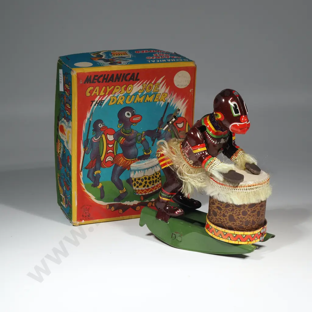 Vintage Made in Japan Mechanical Calypso Joe The Drummer Toy in Original Box Image 1++