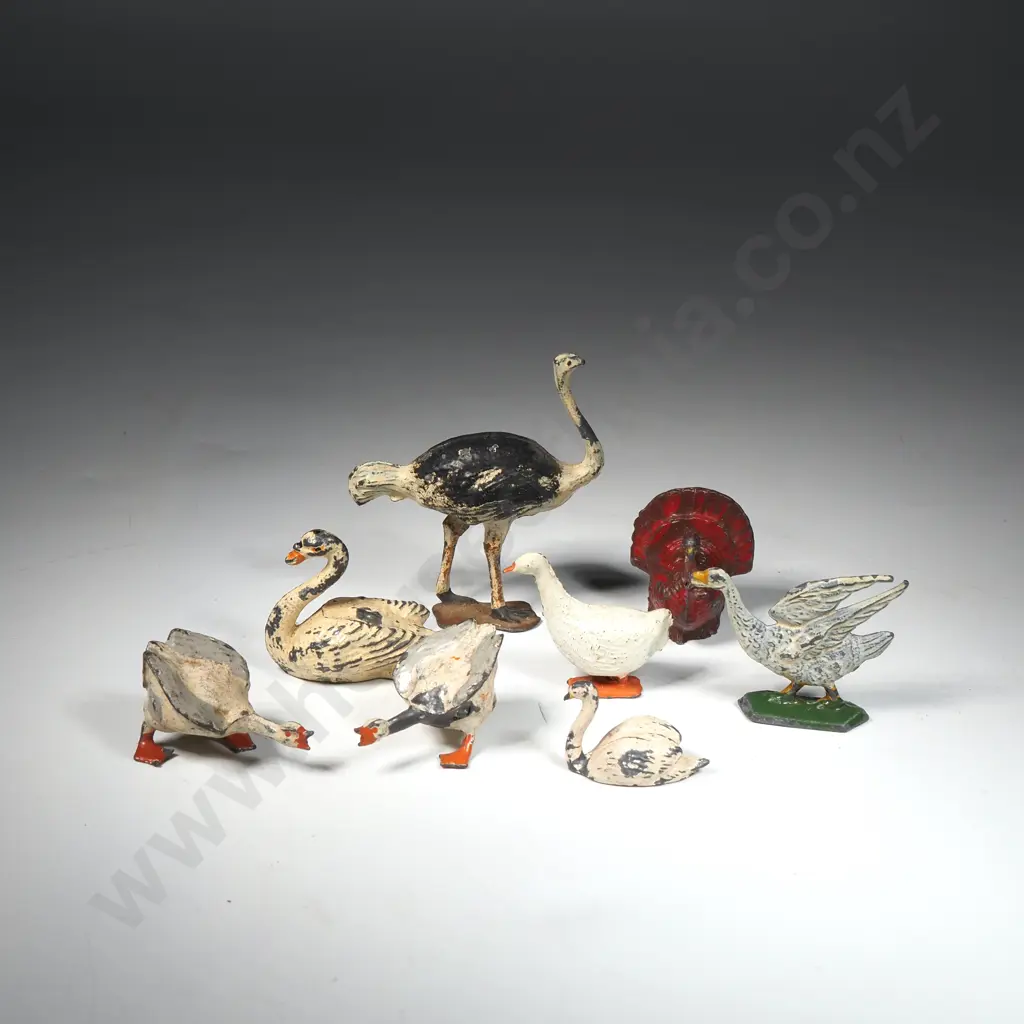Seven Britains Vintage Painted Hollow-Cast Lead Farmyard Ducks, Swans, an Ostrich & a Turkey Image 1++