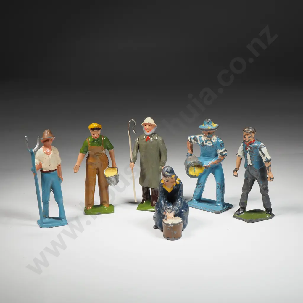 Six Britains Vintage Painted Hollow-Cast Lead Farmyard People Image 1++