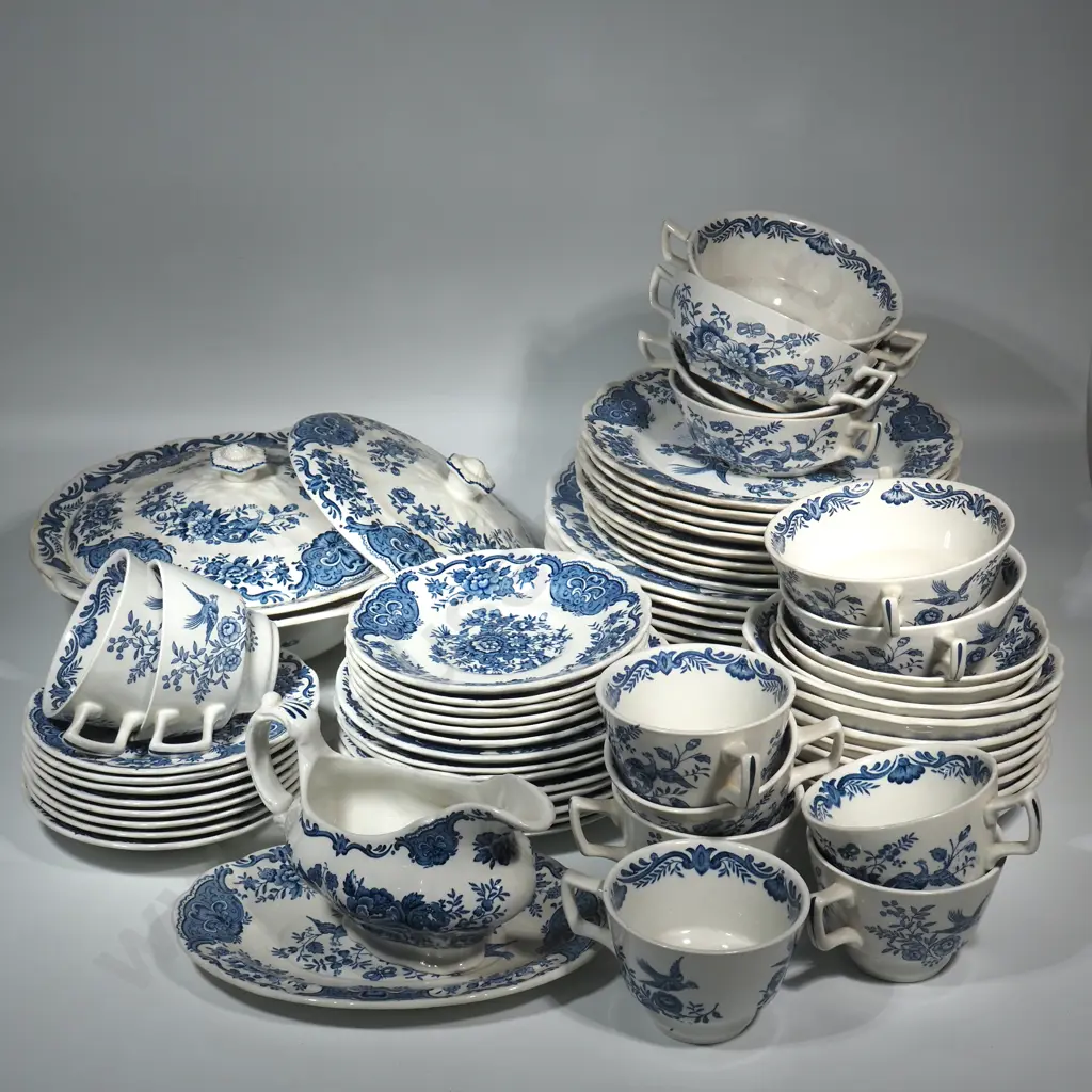 Ridgways Staffordshire Blue & White Dinner Set In The "Windsor" Pattern Comprising Eight Dinner Plates, Eight Entree  Image 1++