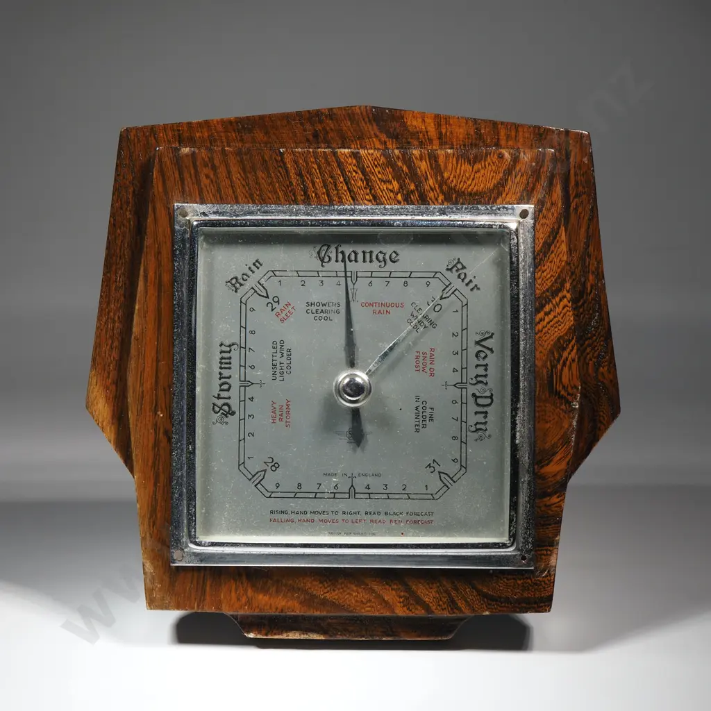 Art Deco Style Oak Wall Barometer. SB British Made  Image 1++