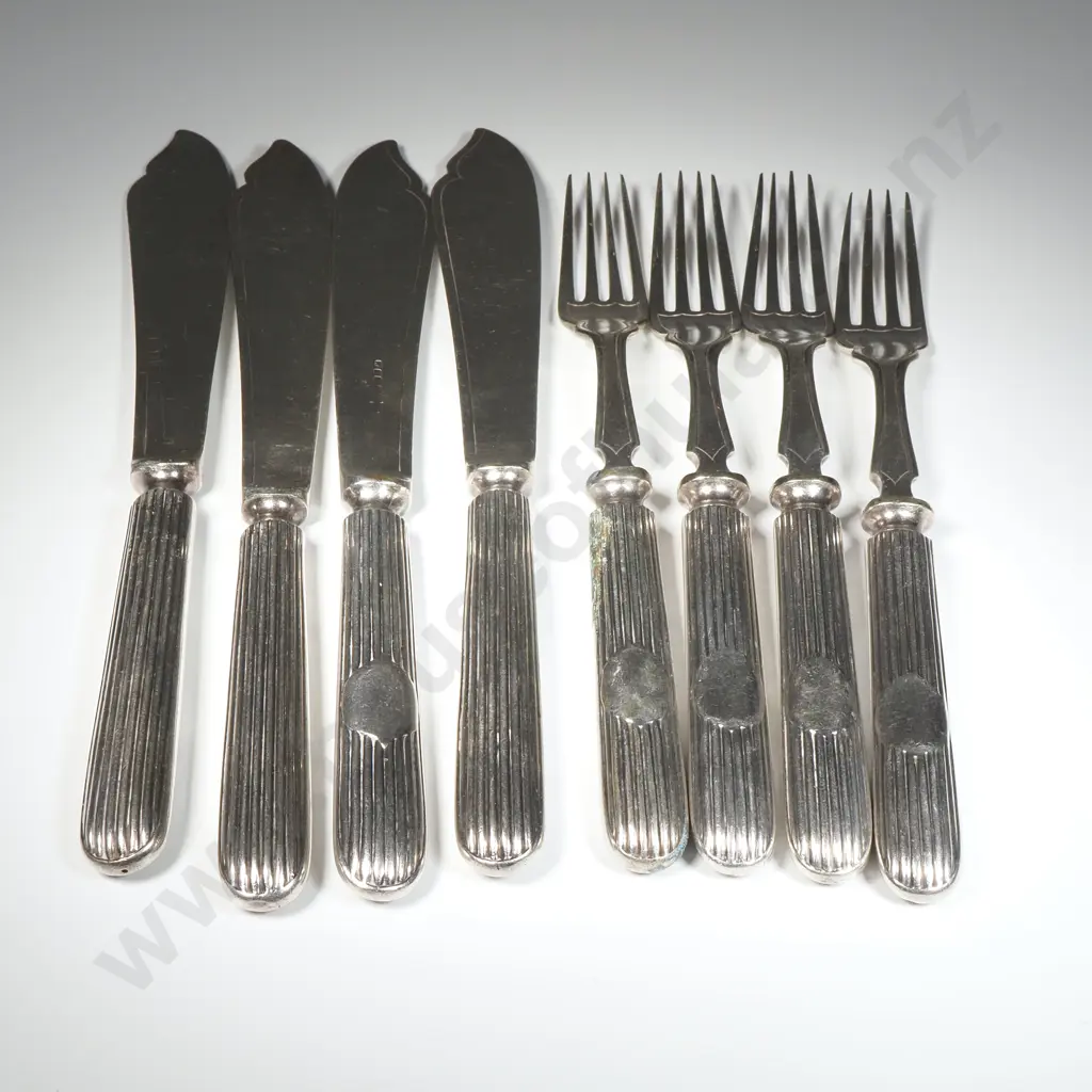 Set of Four S/P Fish Knives & Forks - Worn  Image 1++