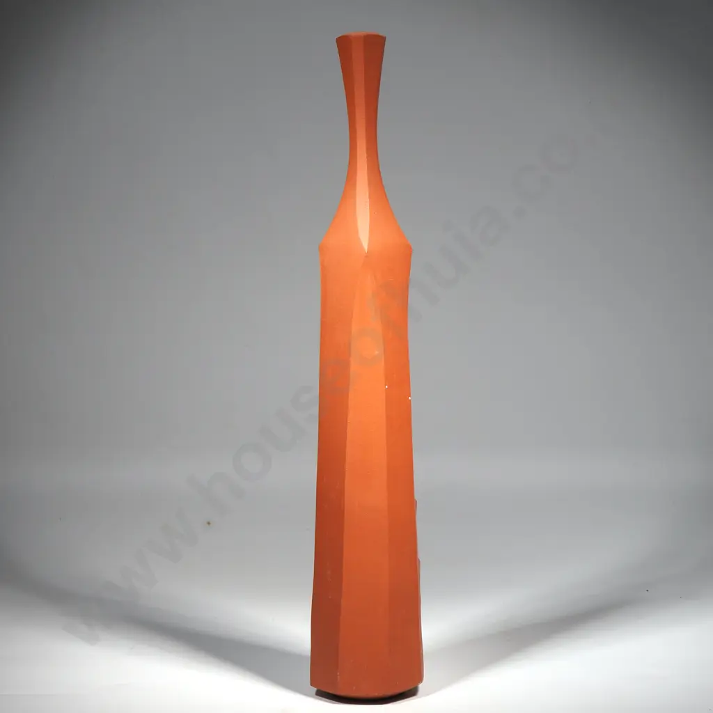 Aina Apse, Terracotta Facetted Pottery Bottle. H 400mm Image 1++