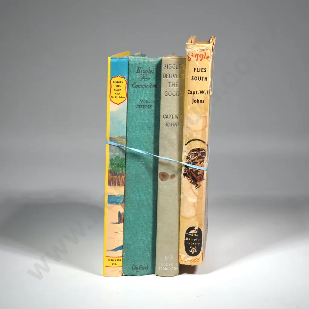 Four"Biggles" Books By Capt W.E Johns - Biggles Flies South, Biggles Delivers The Goods, Biggles Air Commodore, Image 1++