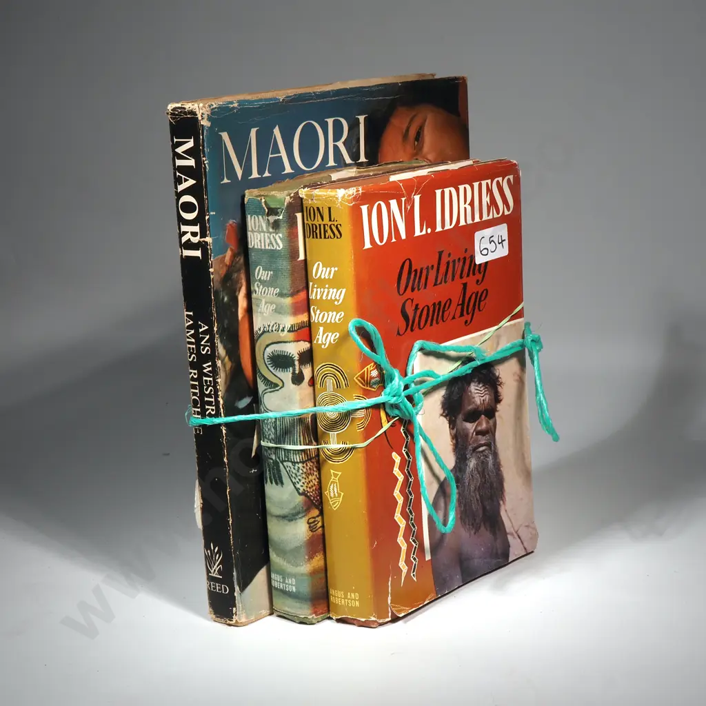 Three Books - Maori Text by James Ritchie, photos by Ans Westra & Two Books By Ion L. Idriess  - Our Living Stone Age &. Image 1++