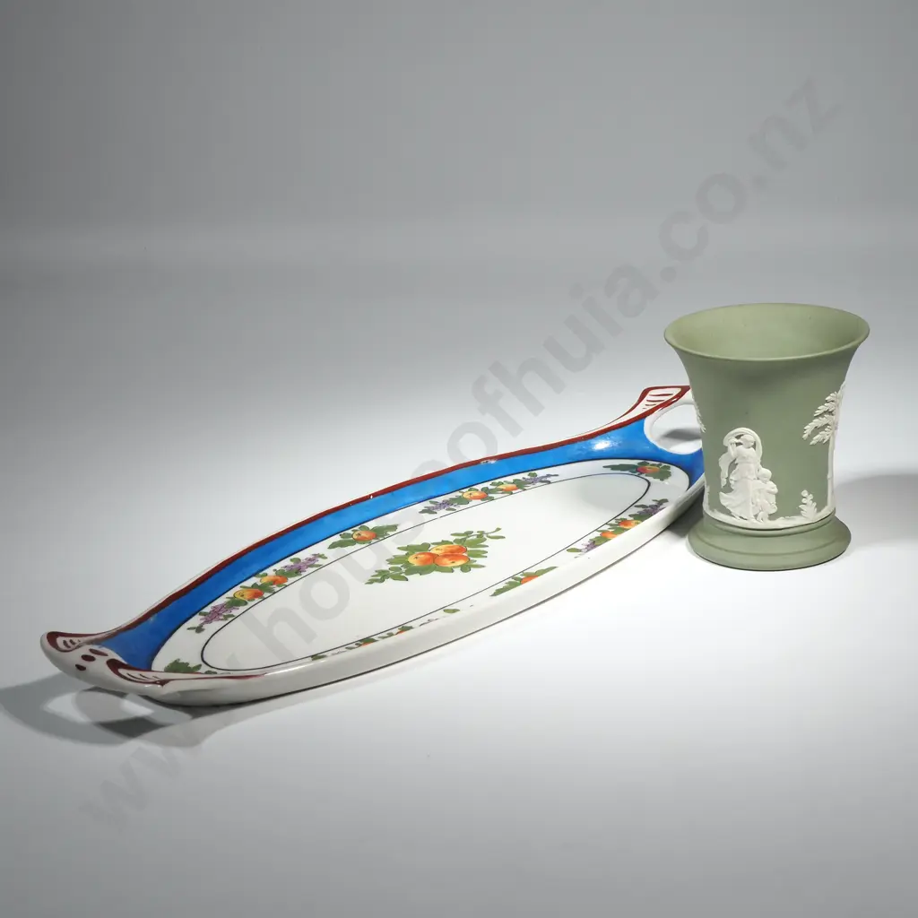 Vintage Limoges Tray w Fruit Decoration & Green Wedgwood Vase Image 1++