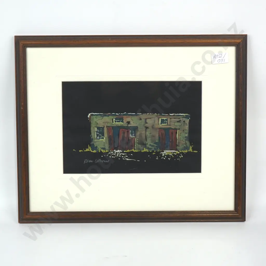 Brian Collinson - Slate House - Water Colour & Gouache on Black Ground - 175mm X 260mm, Signed Image 1++