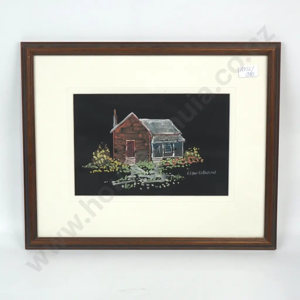 Brian Collinson - Cabin - Water Colour & Gouache on Black Ground - 175mm X 260mm, Signed Image 1++