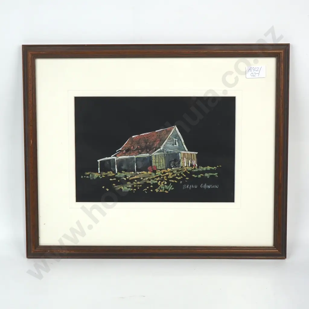Brian Collinson - Hay Barn - Water Colour & Gouache on Black Ground - 175mm X 260mm, Signed Image 1++