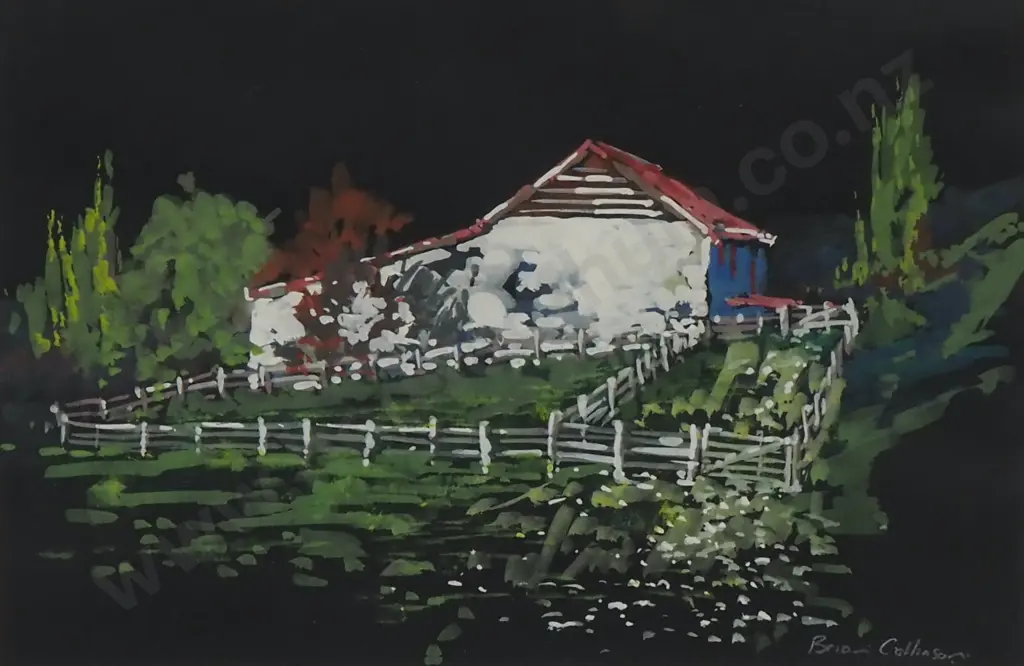 Brian Collinson - Sheep Yards - Water Colour & Gouache on Black Ground - 175mm X 260mm, Signed Image 1++