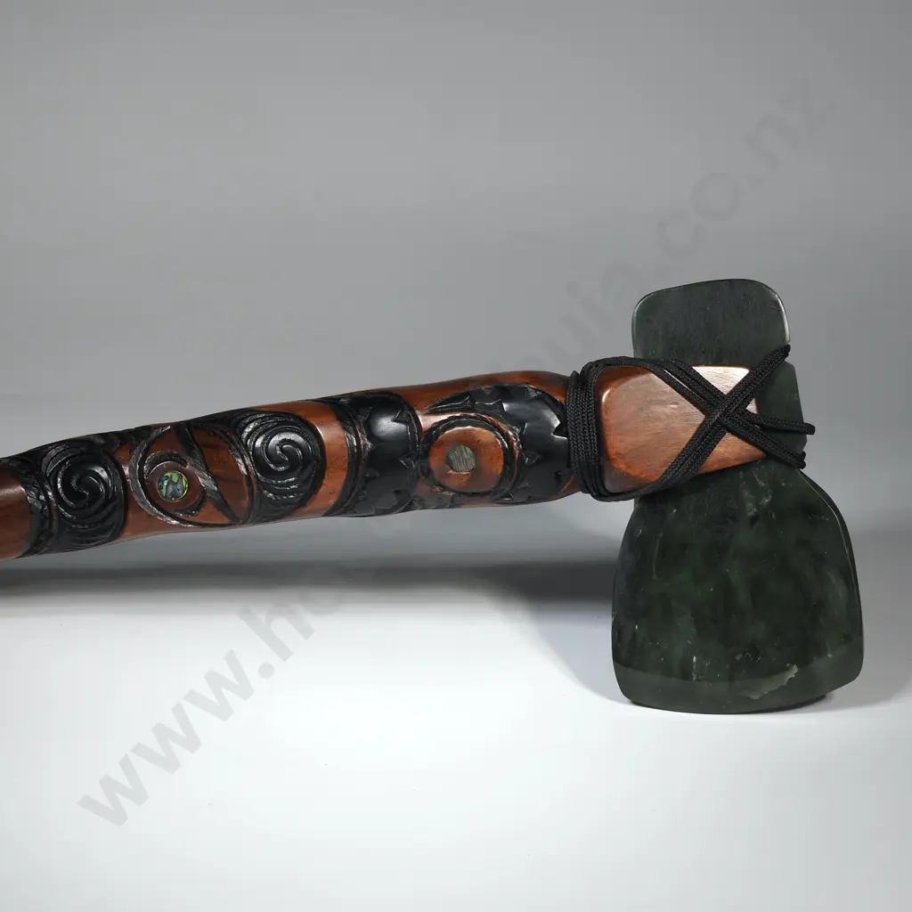 Modern greenstone and wooden handled adze Image 1++
