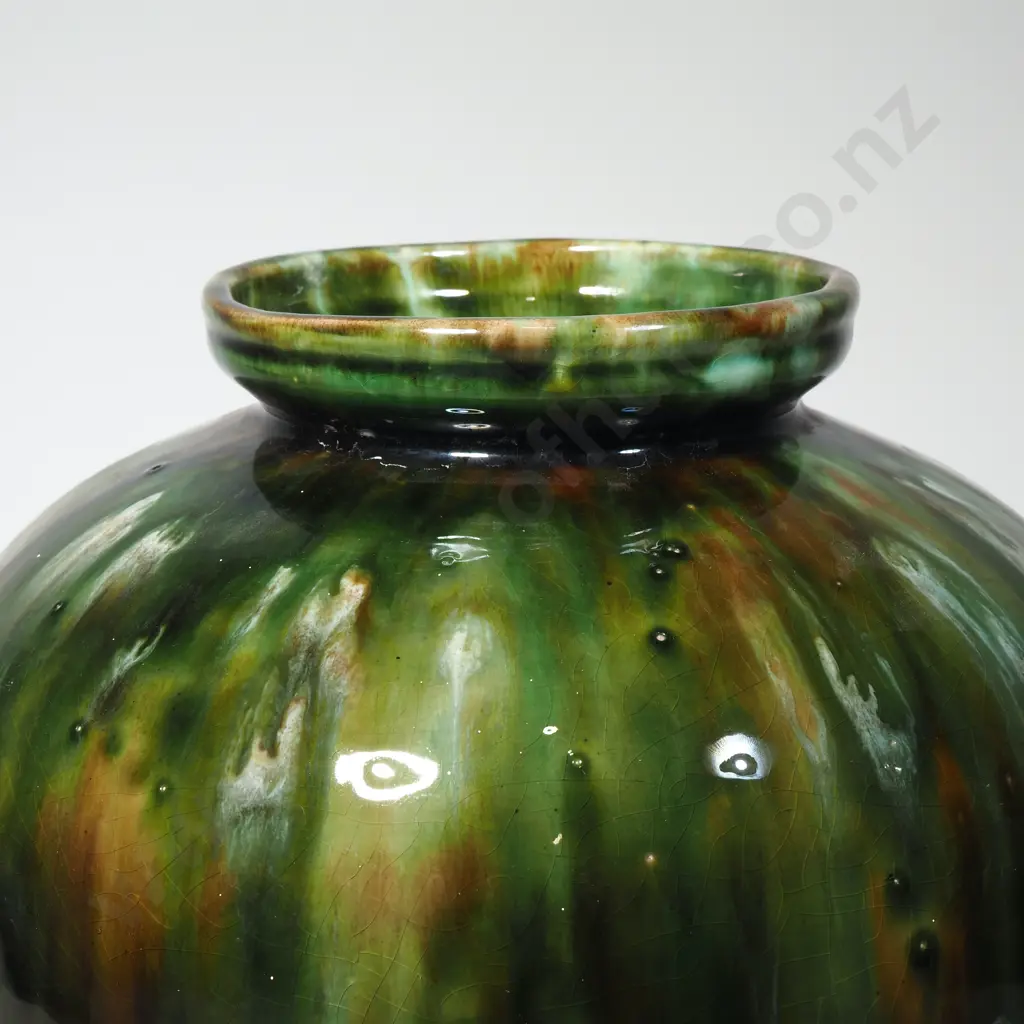 Large Pottery Vase With A Green & Brown Drip Glaze. Most likely Milton Potteries Image 1++