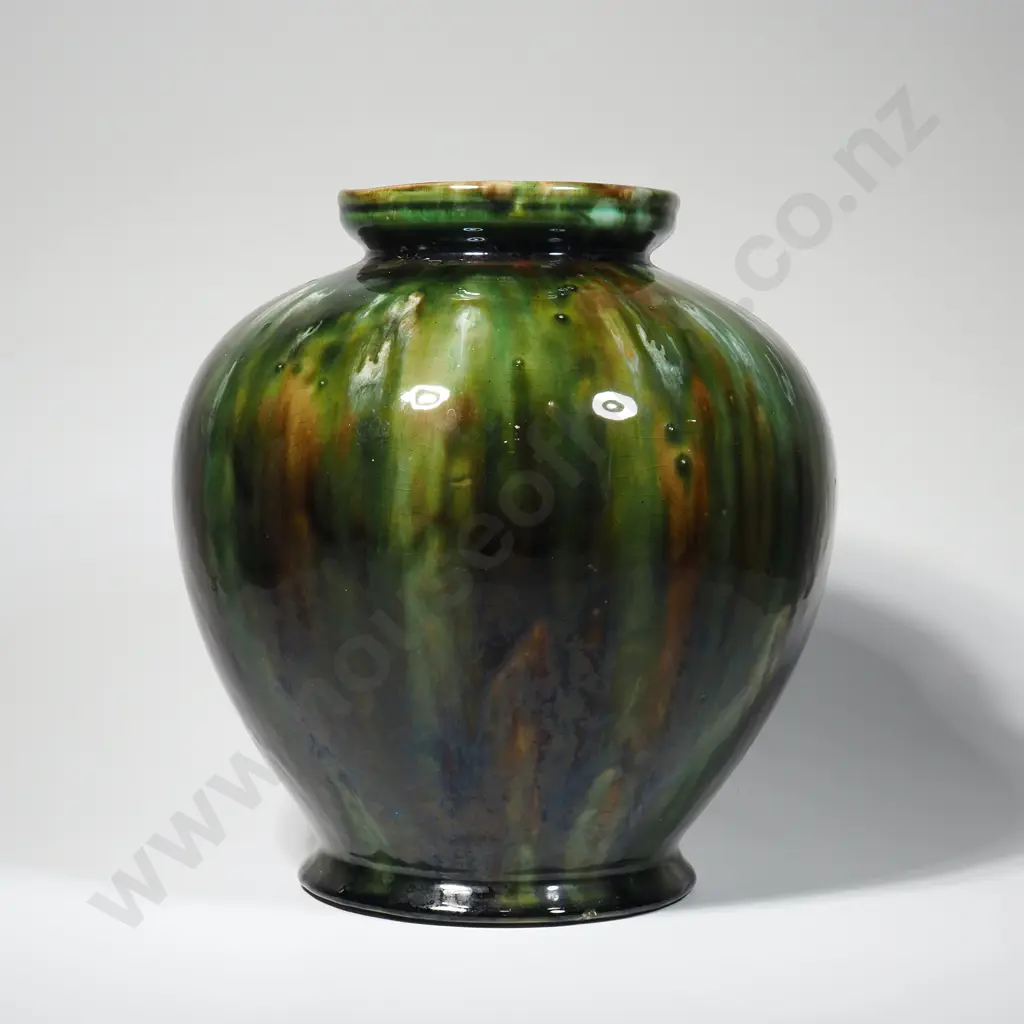 Large Pottery Vase With A Green & Brown Drip Glaze. Most likely Milton Potteries Image 1++