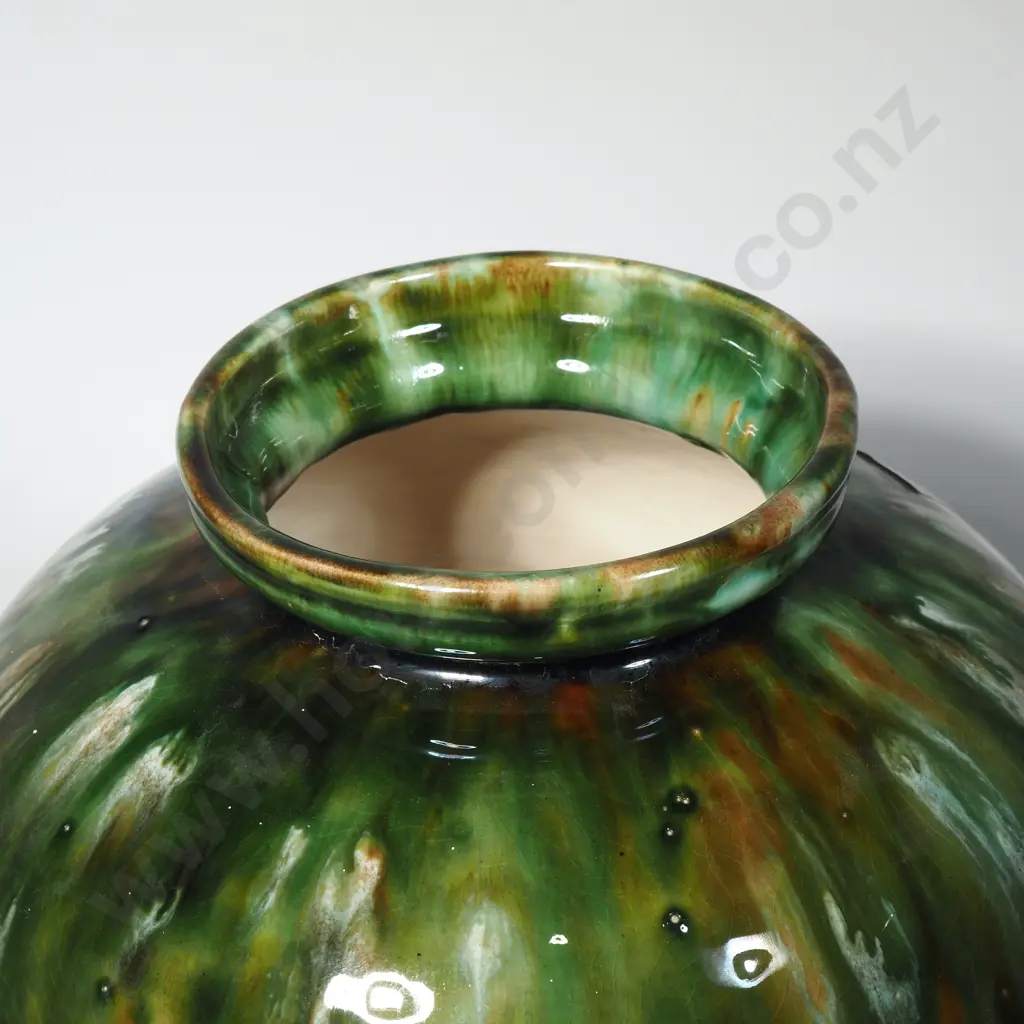 Large Pottery Vase With A Green & Brown Drip Glaze. Most likely Milton Potteries Image 1++