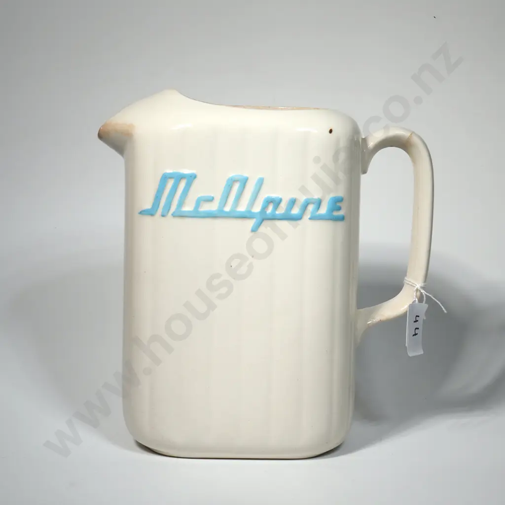 Crown Lynn White McAlpine  Refrigerator  Jug w Light Blue Lettering Image 1++