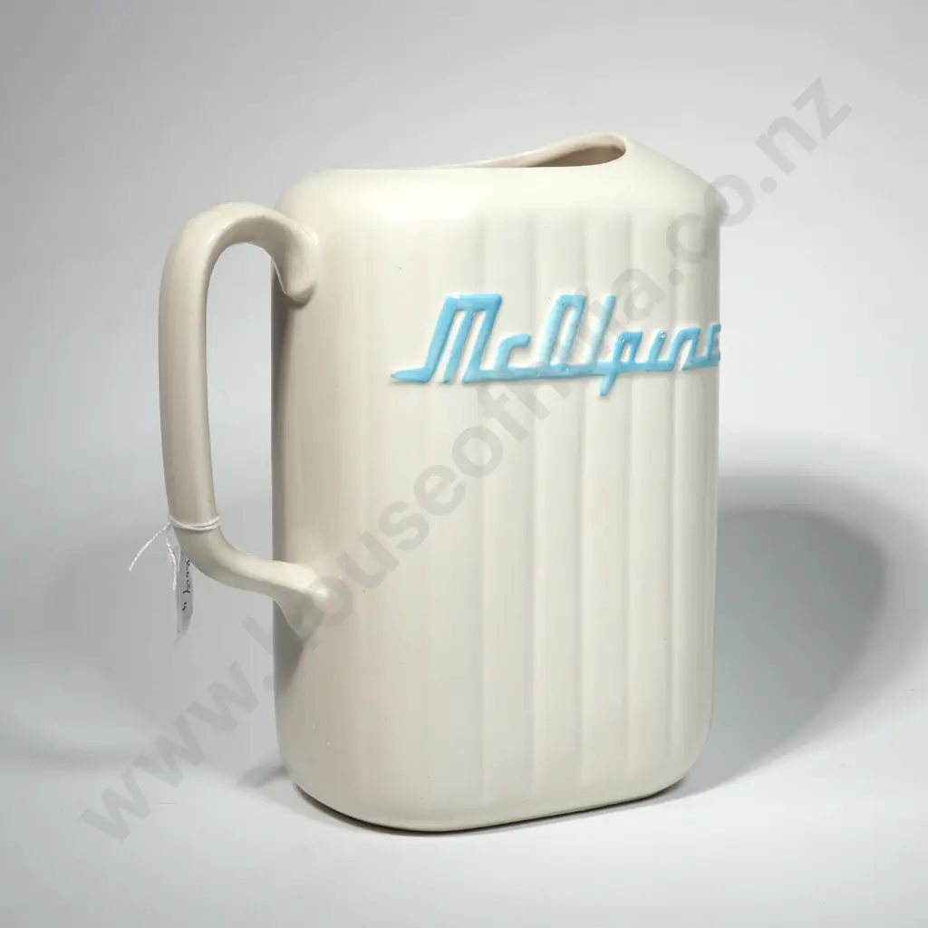 Crown Lynn White McAlpine  Refrigerator  Jug w Light Blue Lettering Image 1++
