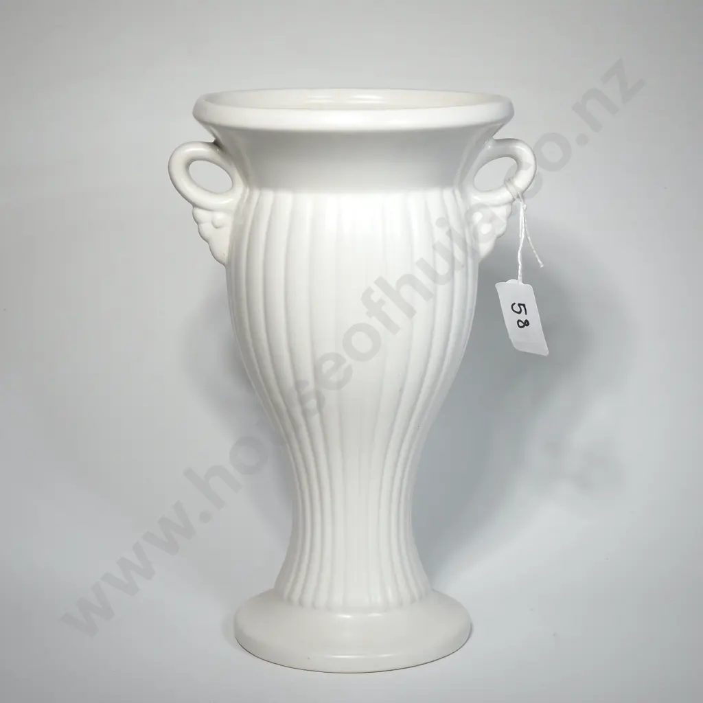 White Crown Lynn Vase w Vertical Ribs. Marked 2082 To Base  Image 1++