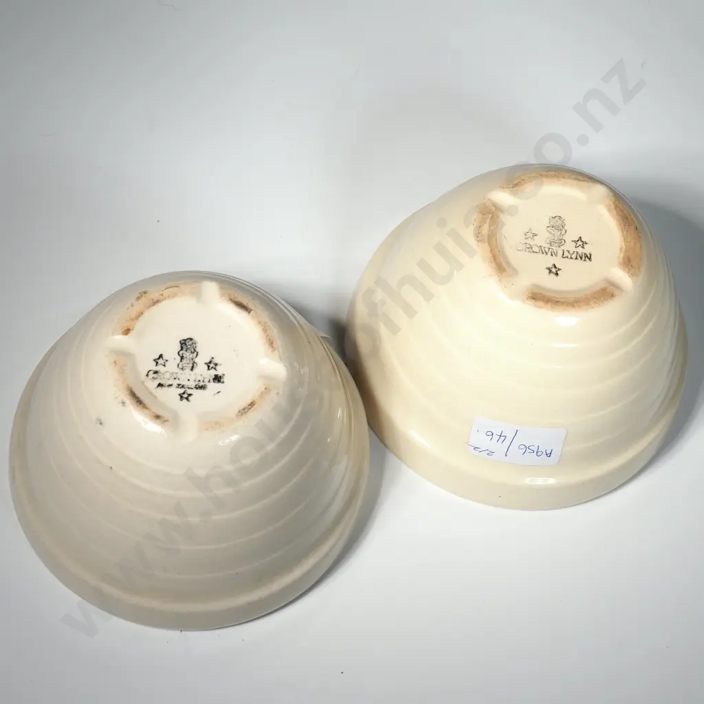 Pair Of Crown Lynn Small Beehive Mixing Bowls w Tiki Mark To Base  Image 1++
