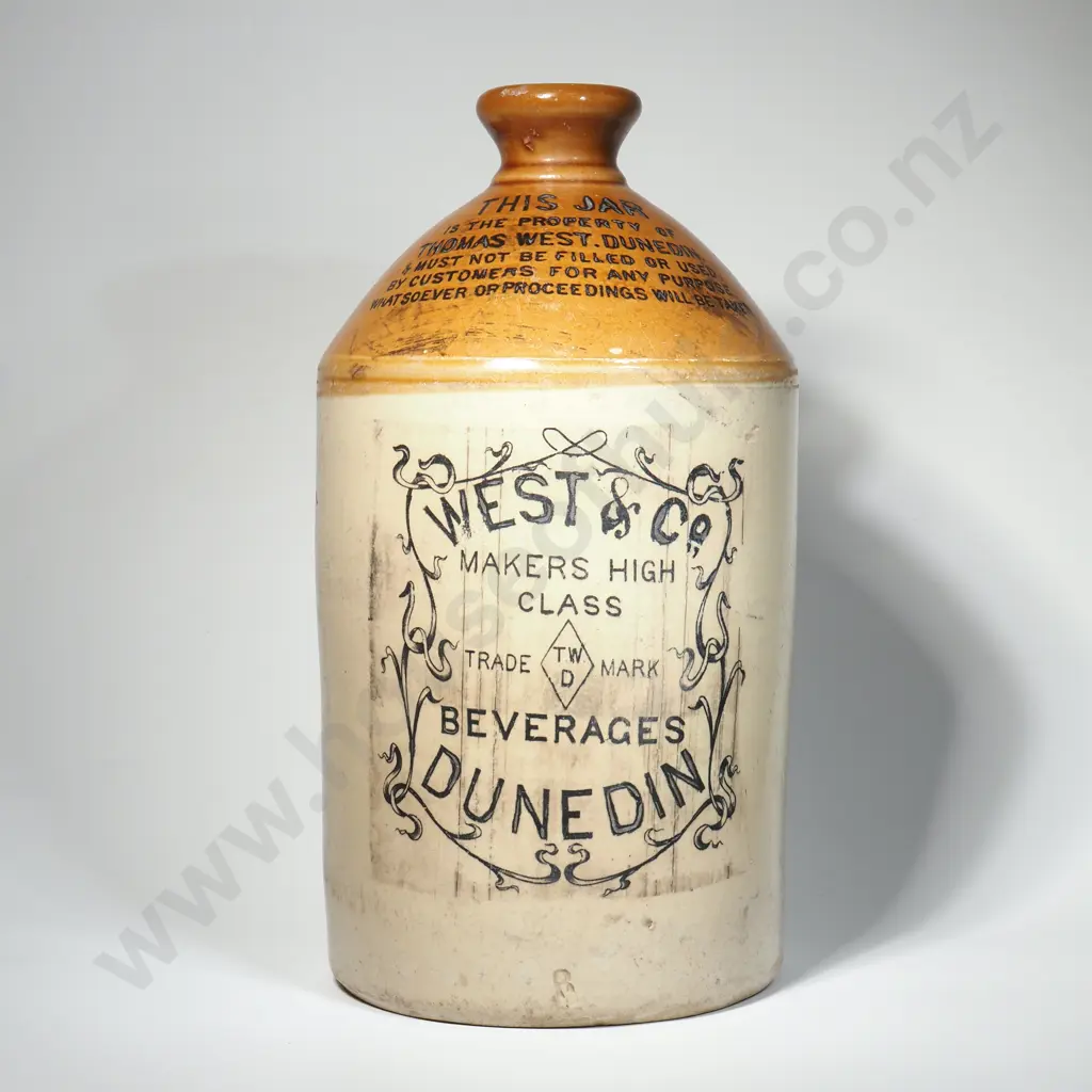 Stone Crock Manufactured for West & Co, Makers of High Class Beverages, Dunedin Image 1++