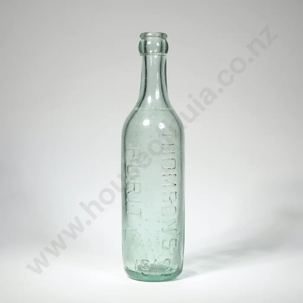 Green Glass Bottle Embossed 'Thompson Purity 1912' & w Distinctive Blob Top Image 1++