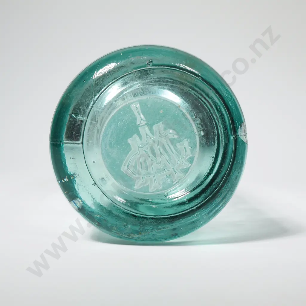 T F Quilter Antique Green Glass Bottle Bottle w Embossed Text Reading 'T F Quilter Cordial Maker Mataura' Image 1++