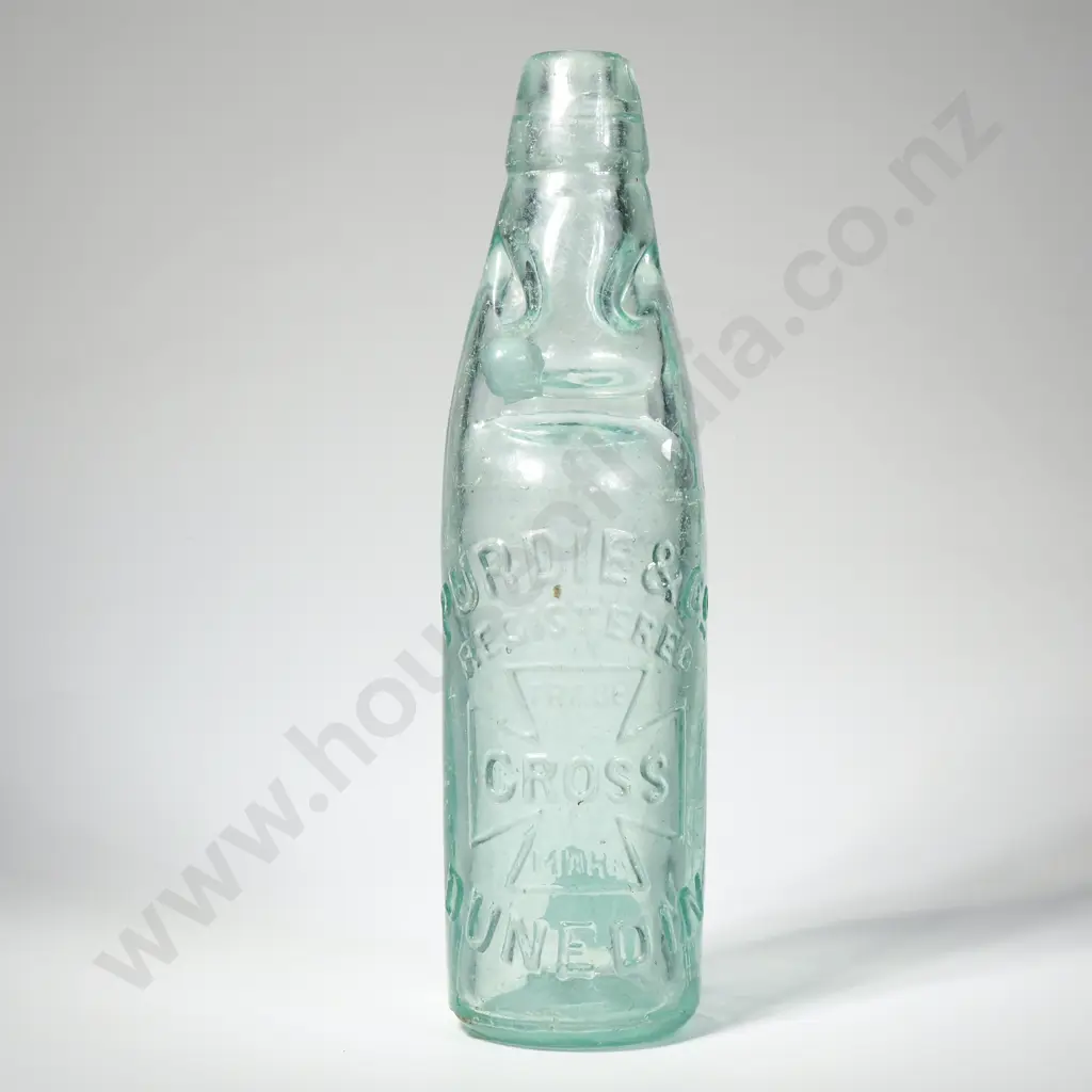 Antique Glass Codd Bottle w Marble  Produced for Purdie & Co. In Dunedin w Maltese Cross Trade Mark, Image 1++