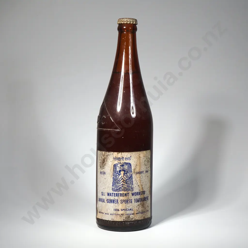 Vintage NZ Quart Bottle From ABC, Label Advises "Haere -Mai Nelson Jan 1966 SI Waterfront Workers Annual Summer Sports Image 1++